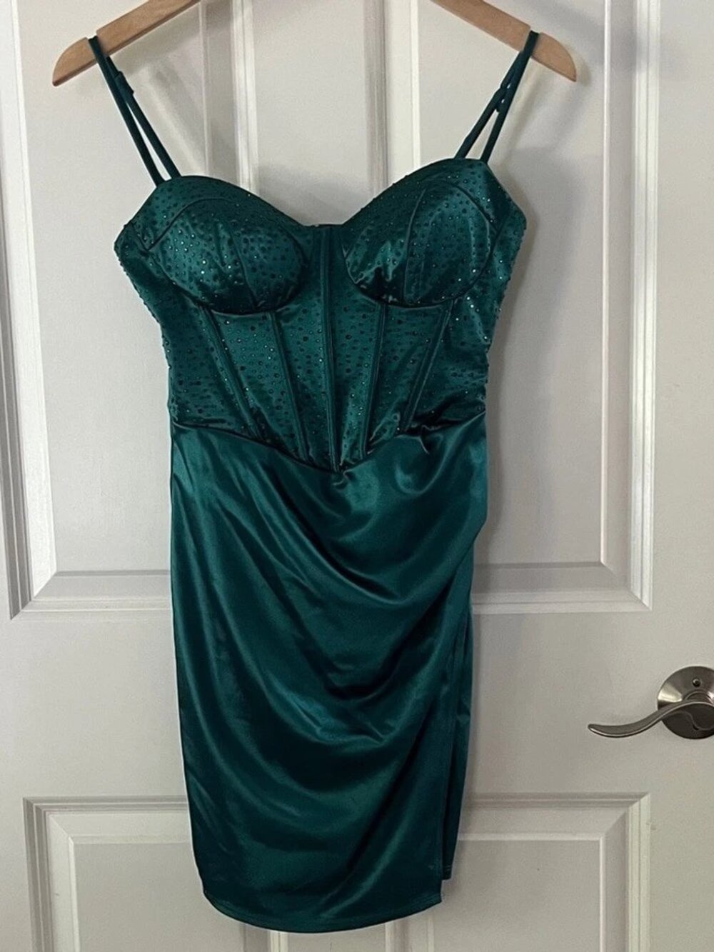 B. Darlin Emerald green Satin Mini Corset Dress